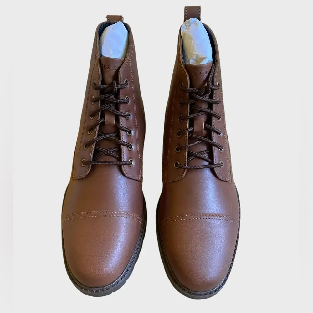 NWB Cole Haan Grand+ Lug Leather Boots Men's Size 7 Brown Lace Up Lightweight